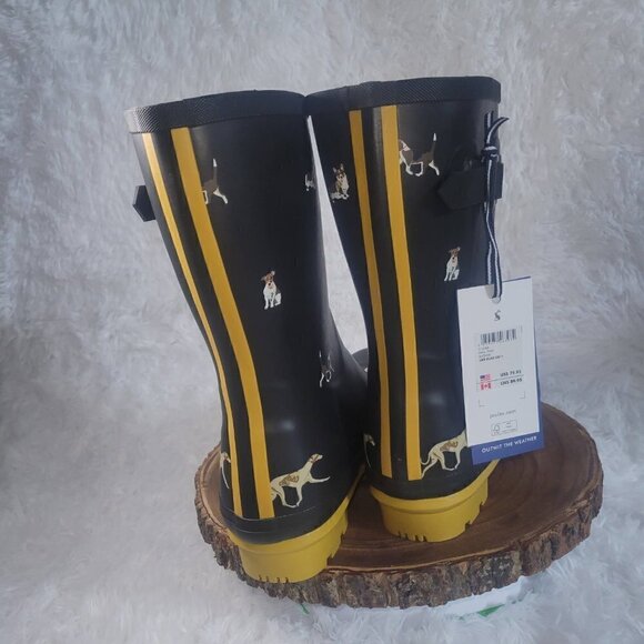 NWOB Joules Women's Molly Welly Boot Black Size 11 Dog Pattern - Picture 4 of 10